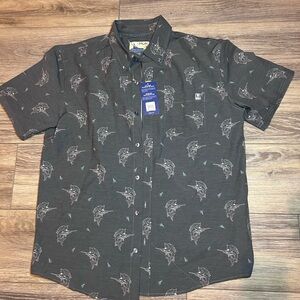 Huk Men's Dark Gray Patterned Button Down Shirt